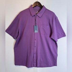 Veboon Mens Lux Cotton Button Down Shirt sz XL Purple short sleeve Dynamic Flex